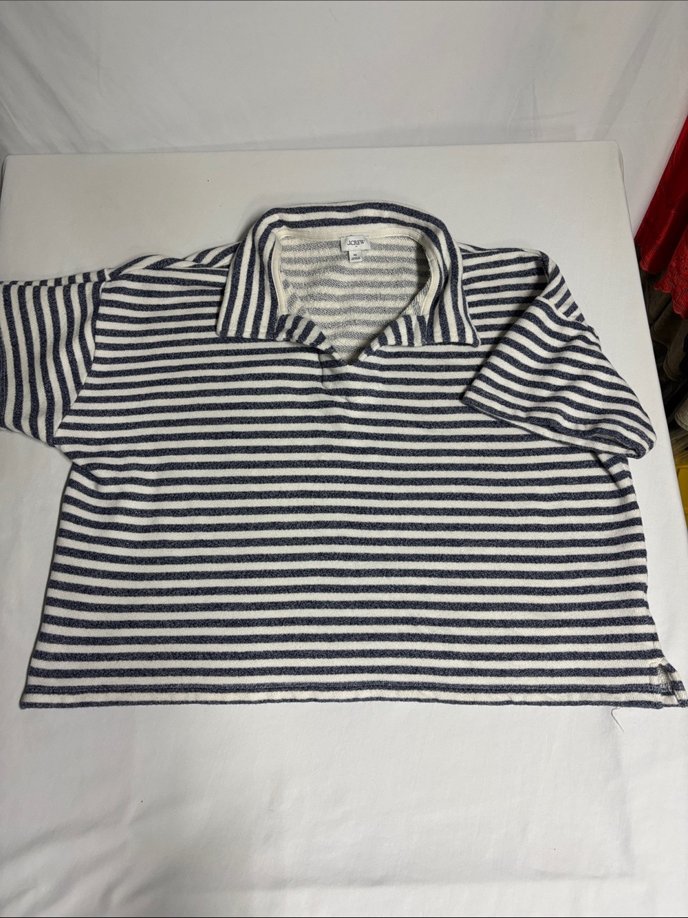 J.Crew 100% Cotton Striped Terry Polo Pullover Navy Cream XL